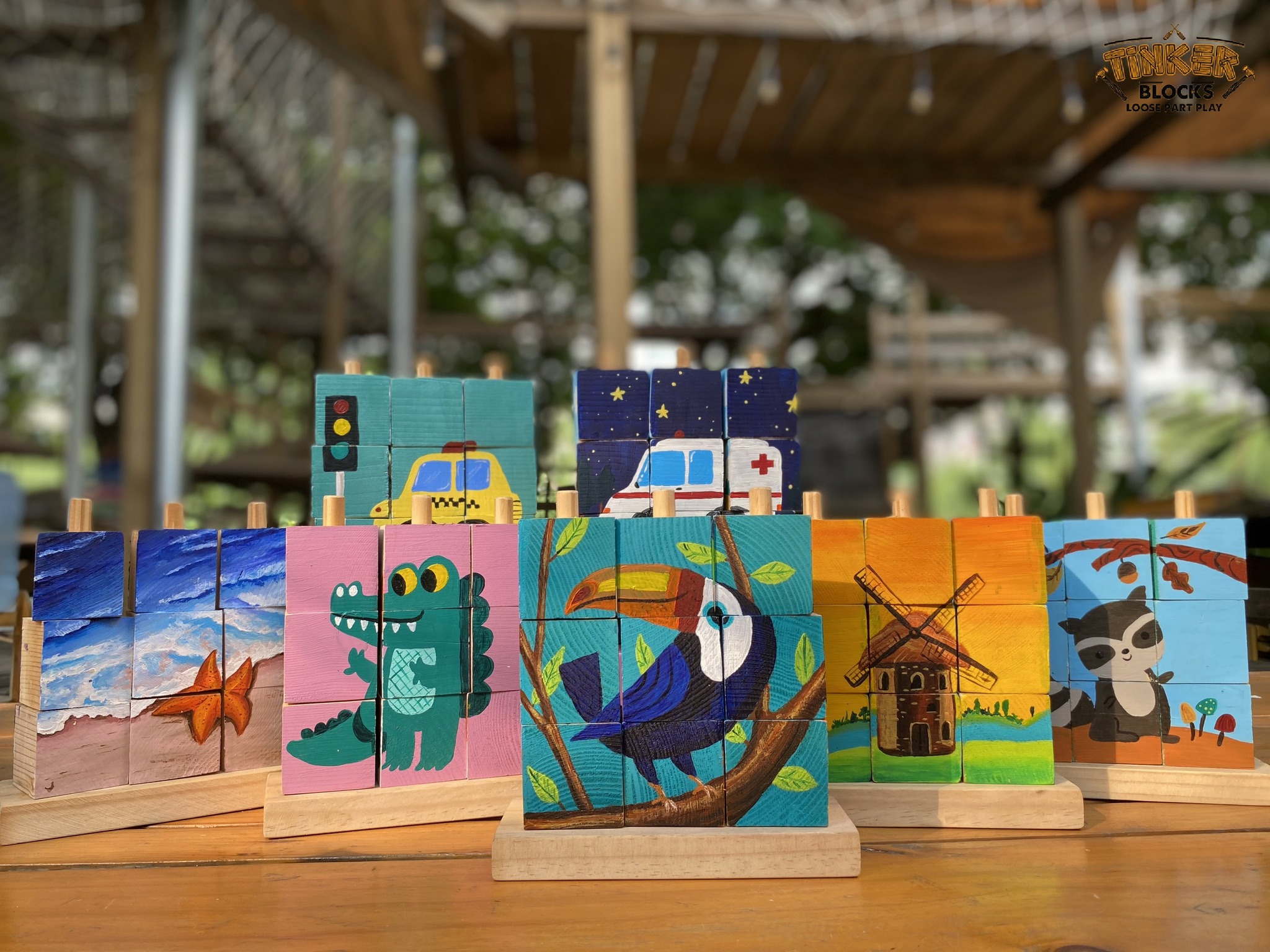 Khối gỗ lắp ráp theo hình (9 chi tiết vẽ tay)